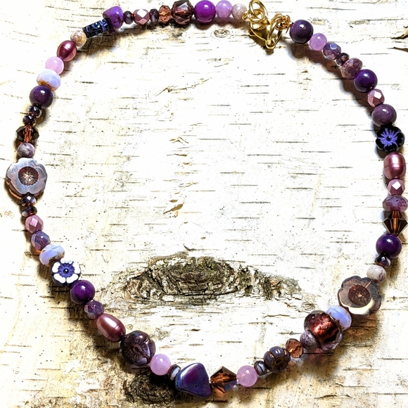 Happy To Me Purple Glass Crystal Gemstone Beads Collar Choker Necklace - Picture 7 of 8